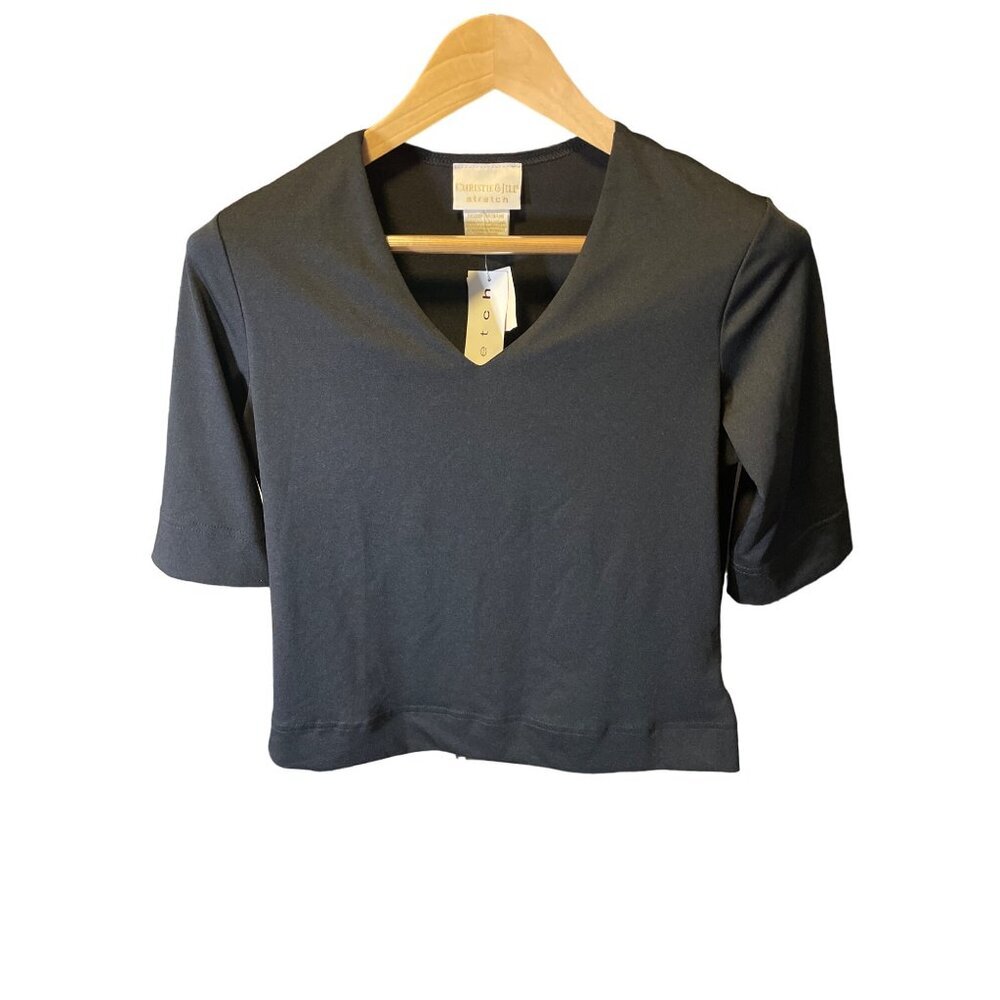 Christie and Jill NWT Black V Neck Half Sleeve Stretch Top Sz M